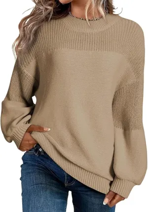 Pullover Sweaters for Women Crewneck Long Sleeve Knitted Sweaters Comfy Chunky Knit Sweaters Tops