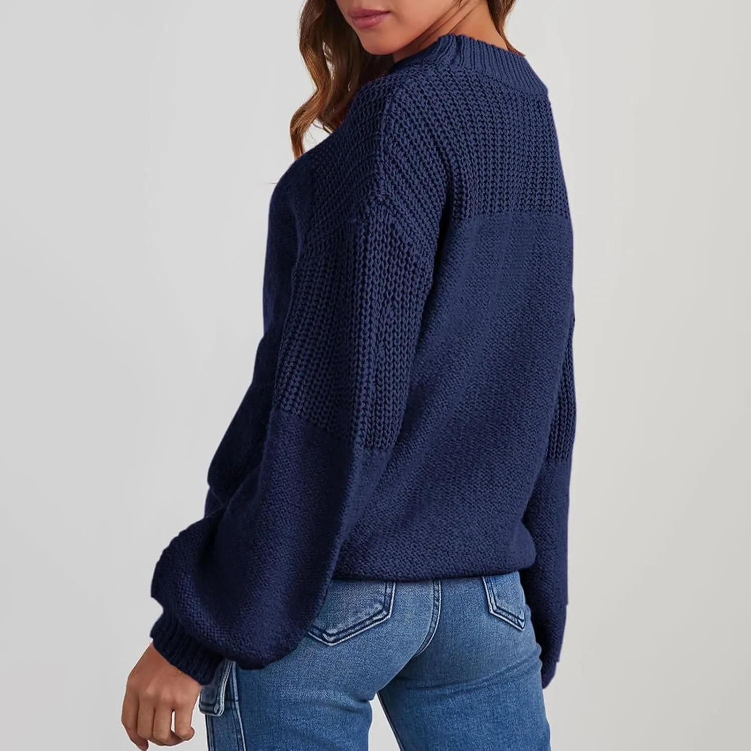 Pullover Sweaters for Women Crewneck Long Sleeve Knitted Sweaters Comfy Chunky Knit Sweaters Tops