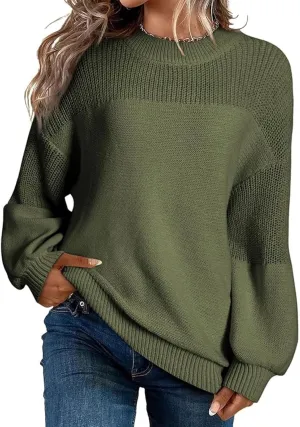 Pullover Sweaters for Women Crewneck Long Sleeve Knitted Sweaters Comfy Chunky Knit Sweaters Tops