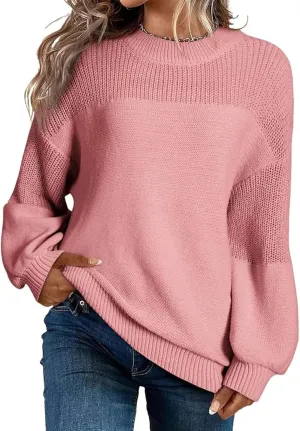 Pullover Sweaters for Women Crewneck Long Sleeve Knitted Sweaters Comfy Chunky Knit Sweaters Tops