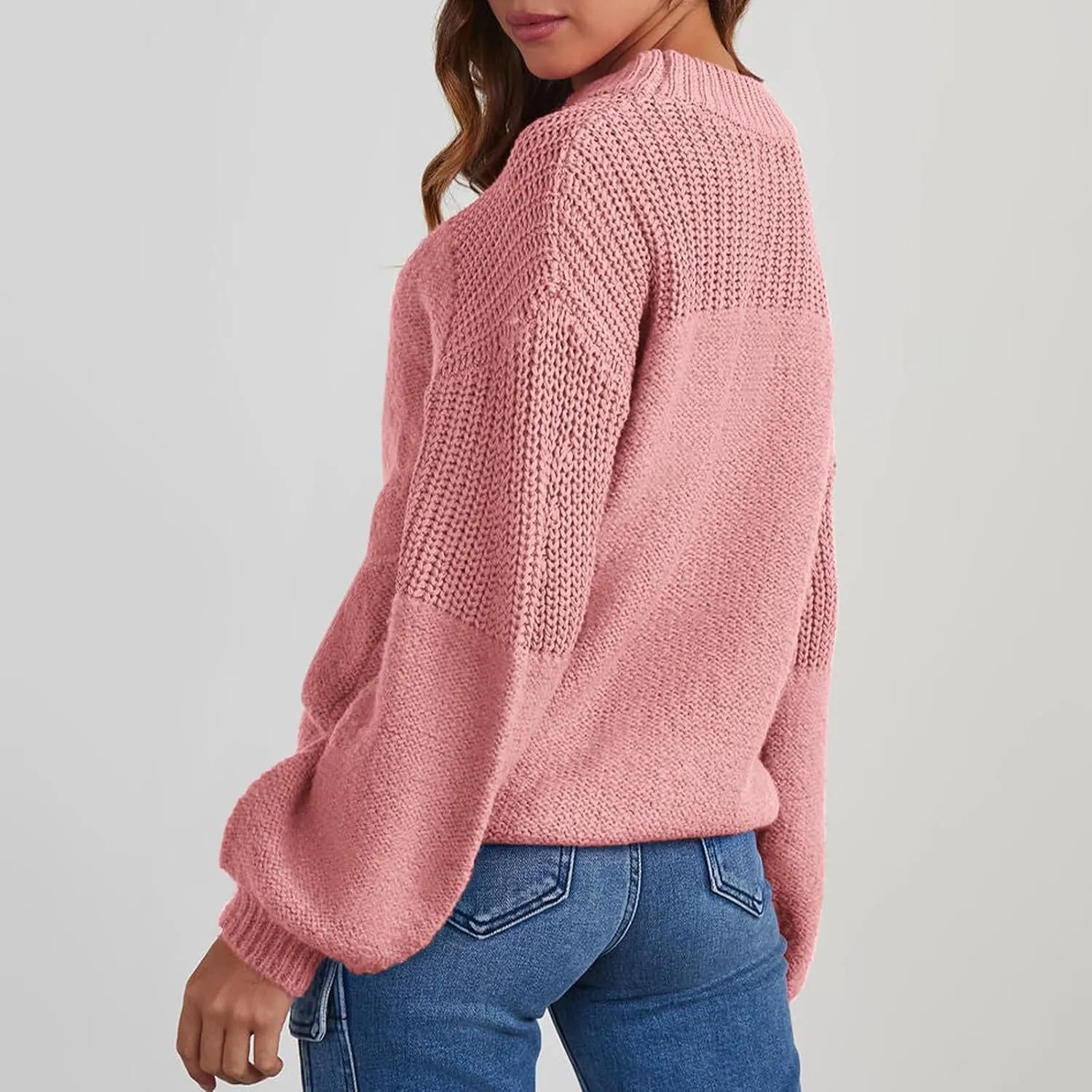 Pullover Sweaters for Women Crewneck Long Sleeve Knitted Sweaters Comfy Chunky Knit Sweaters Tops