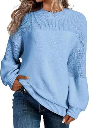 Pullover Sweaters for Women Crewneck Long Sleeve Knitted Sweaters Comfy Chunky Knit Sweaters Tops