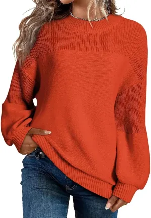 Pullover Sweaters for Women Crewneck Long Sleeve Knitted Sweaters Comfy Chunky Knit Sweaters Tops