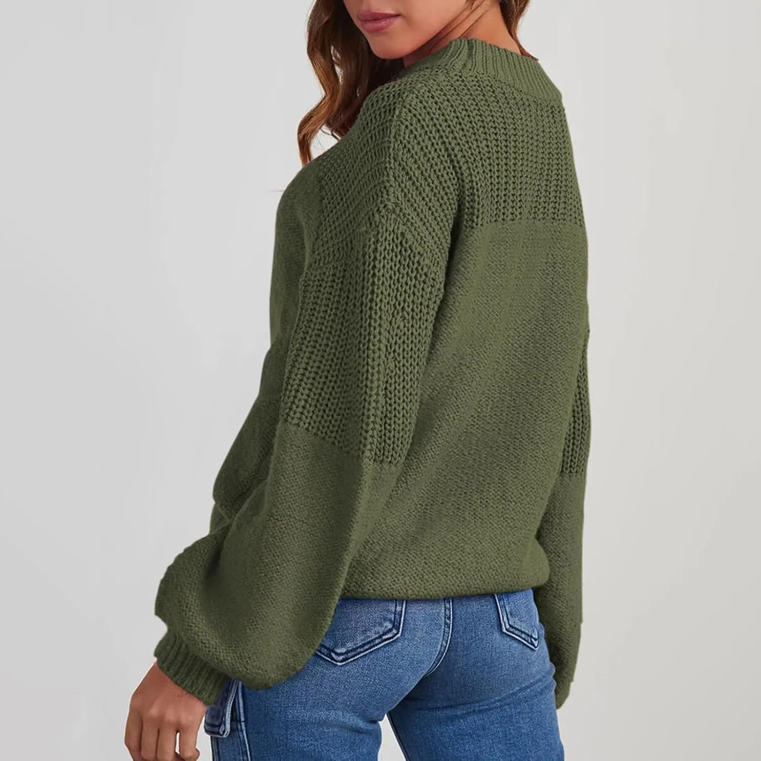 Pullover Sweaters for Women Crewneck Long Sleeve Knitted Sweaters Comfy Chunky Knit Sweaters Tops
