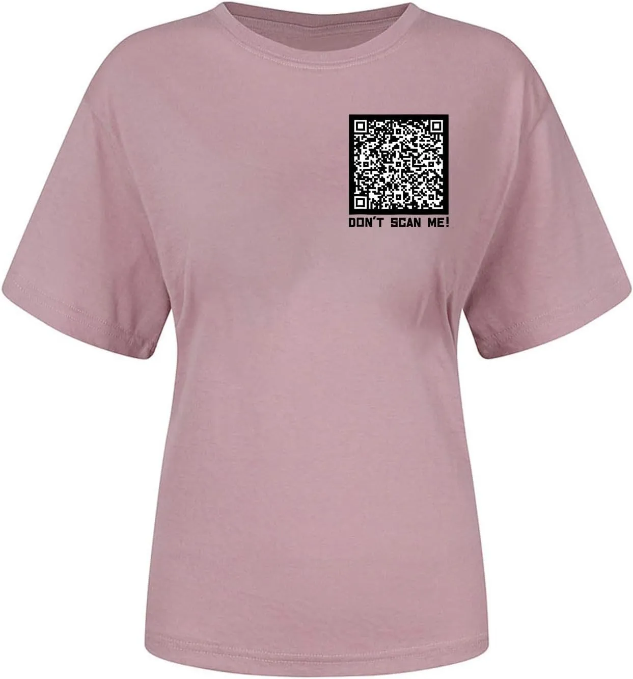 QR Code Shirts for Women Oversized Casual Crewneck Shorts Sleeve Pullover Tops Scan for A Fun Message T-Shirt