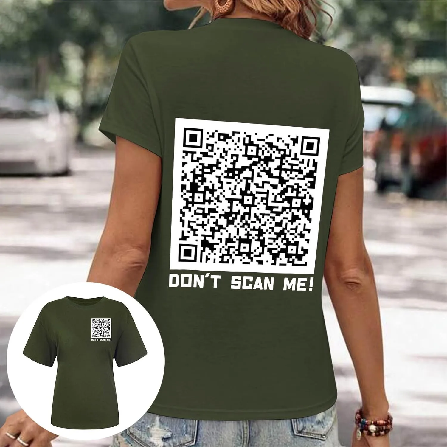 QR Code Shirts for Women Oversized Casual Crewneck Shorts Sleeve Pullover Tops Scan for A Fun Message T-Shirt