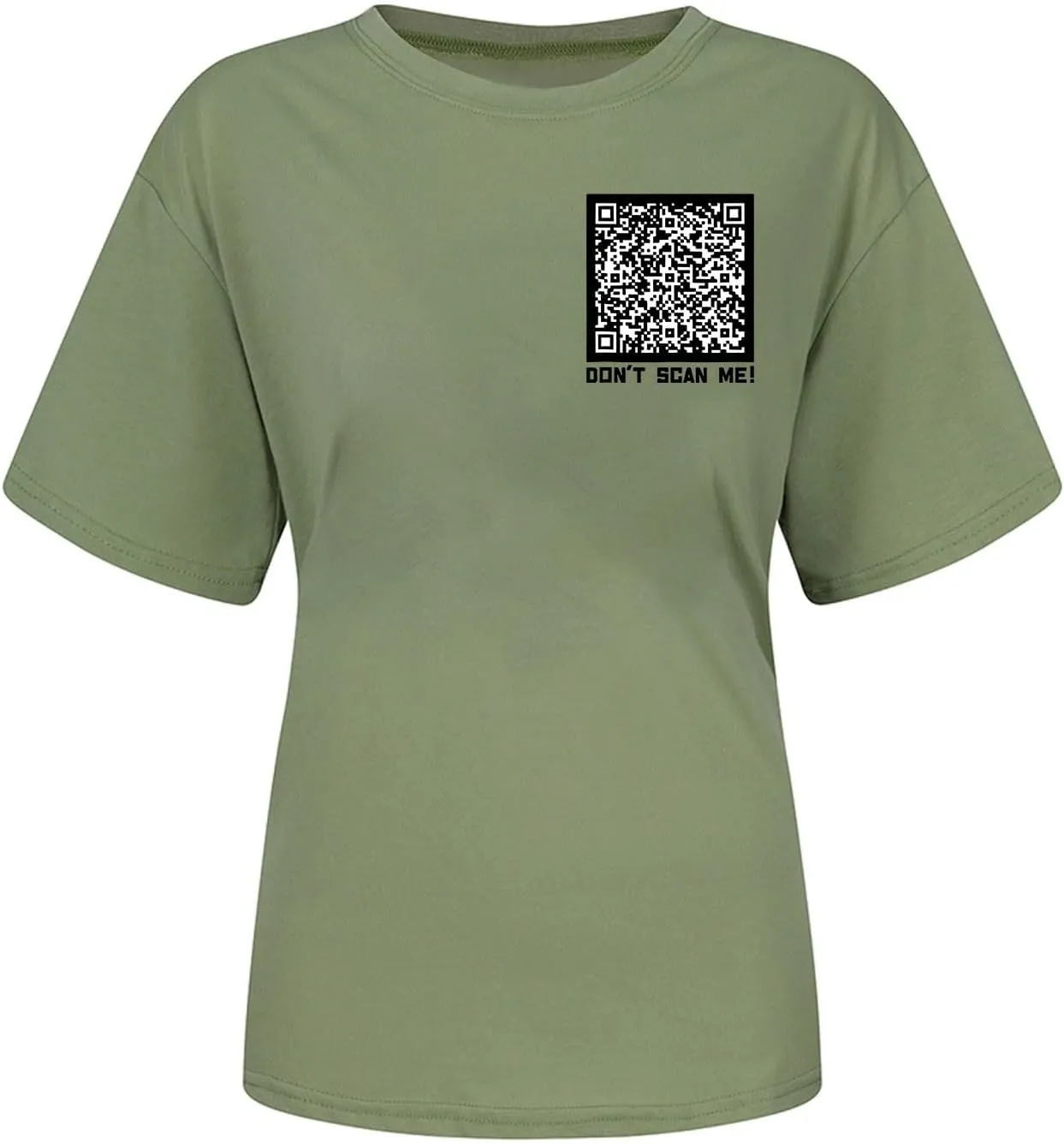 QR Code Shirts for Women Oversized Casual Crewneck Shorts Sleeve Pullover Tops Scan for A Fun Message T-Shirt