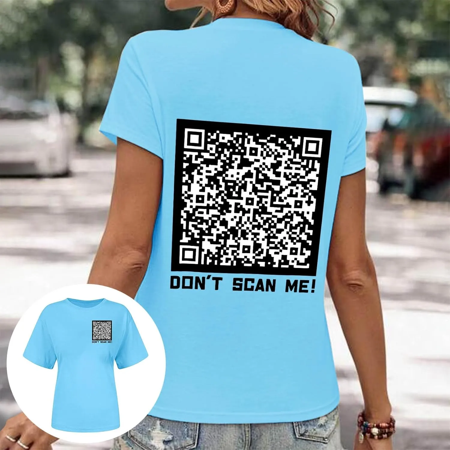 QR Code Shirts for Women Oversized Casual Crewneck Shorts Sleeve Pullover Tops Scan for A Fun Message T-Shirt
