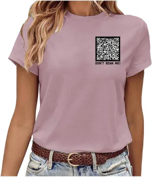 QR Code Shirts for Women Oversized Casual Crewneck Shorts Sleeve Pullover Tops Scan for A Fun Message T-Shirt