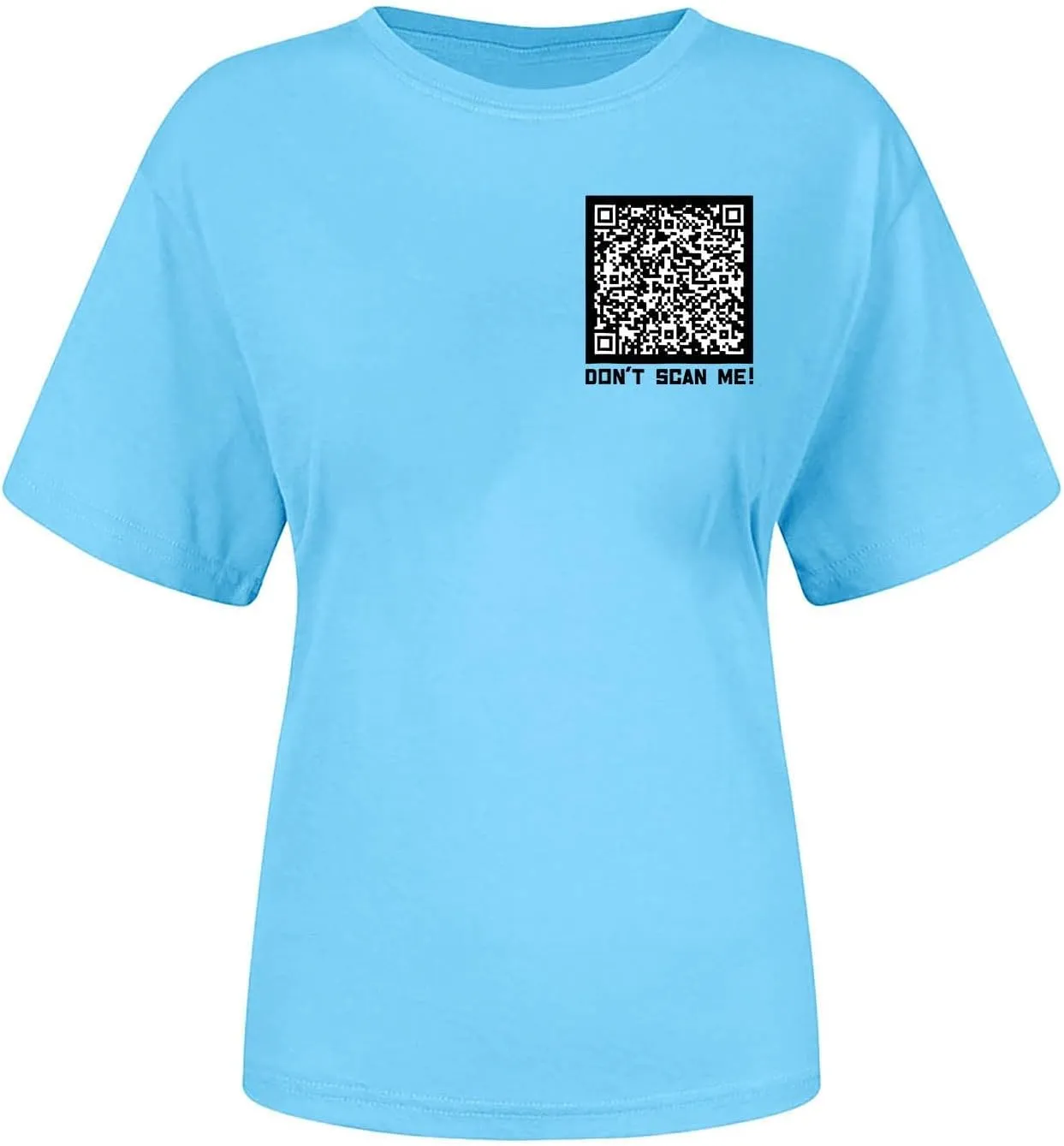 QR Code Shirts for Women Oversized Casual Crewneck Shorts Sleeve Pullover Tops Scan for A Fun Message T-Shirt