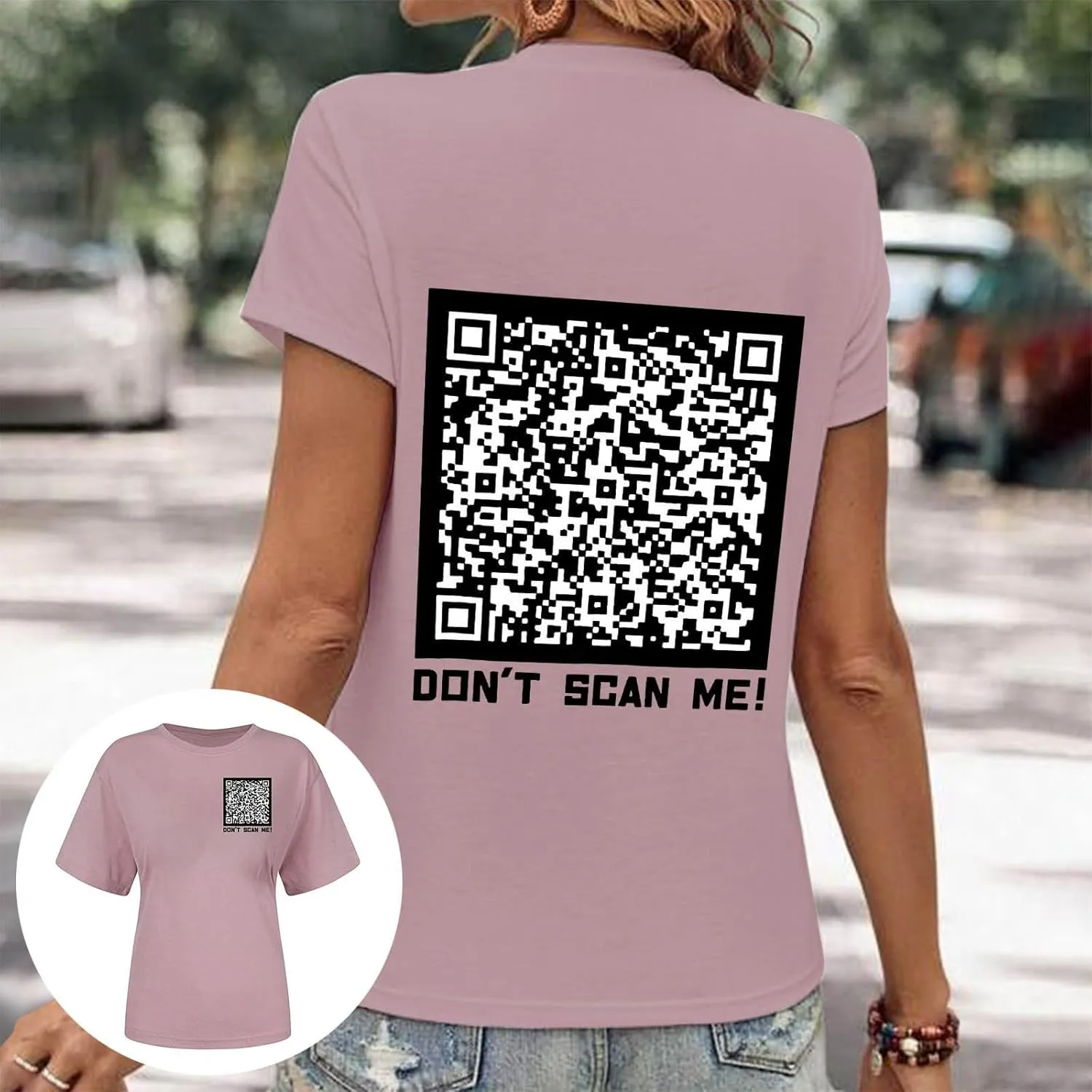 QR Code Shirts for Women Oversized Casual Crewneck Shorts Sleeve Pullover Tops Scan for A Fun Message T-Shirt
