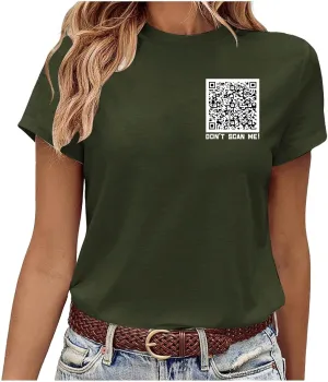 QR Code Shirts for Women Oversized Casual Crewneck Shorts Sleeve Pullover Tops Scan for A Fun Message T-Shirt