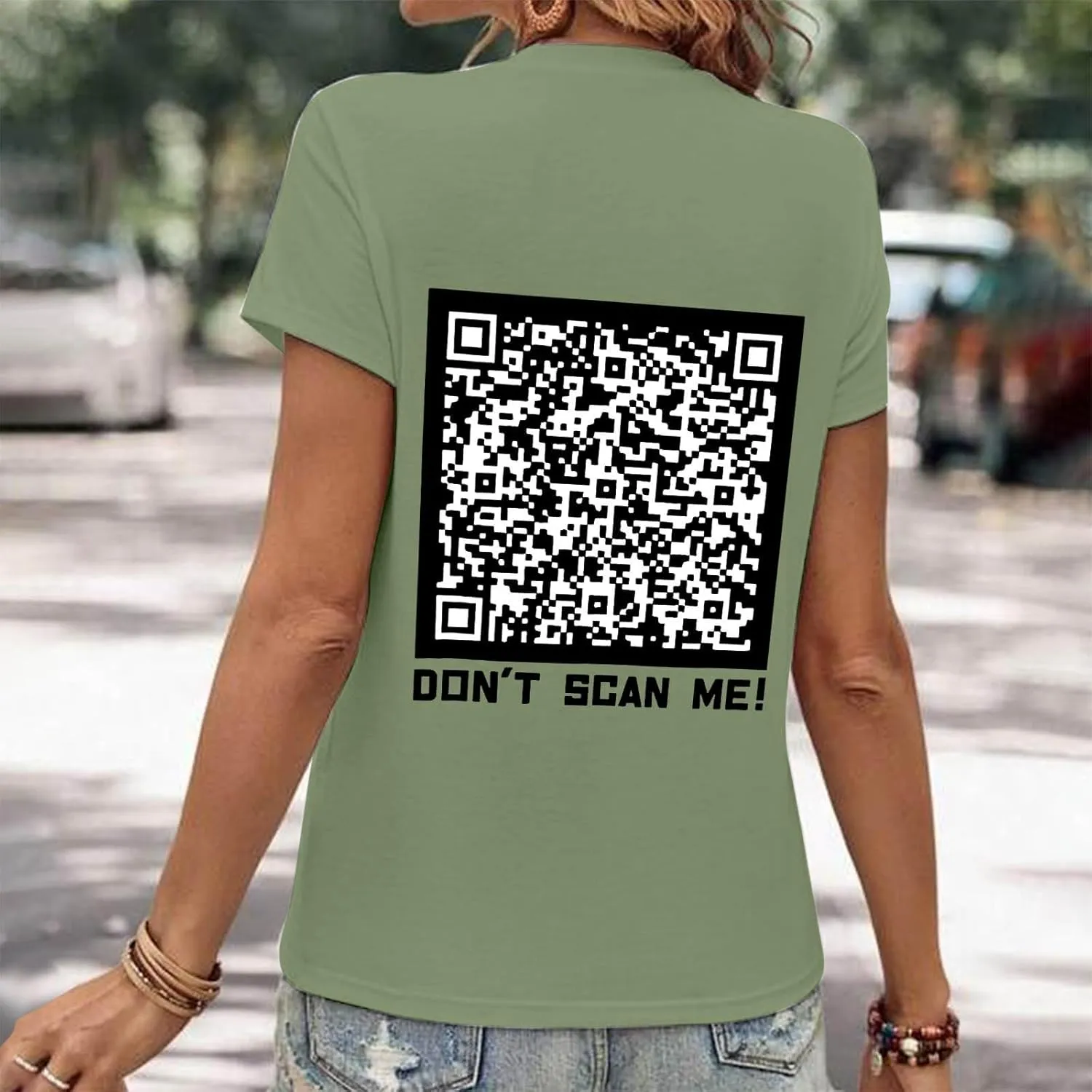 QR Code Shirts for Women Oversized Casual Crewneck Shorts Sleeve Pullover Tops Scan for A Fun Message T-Shirt