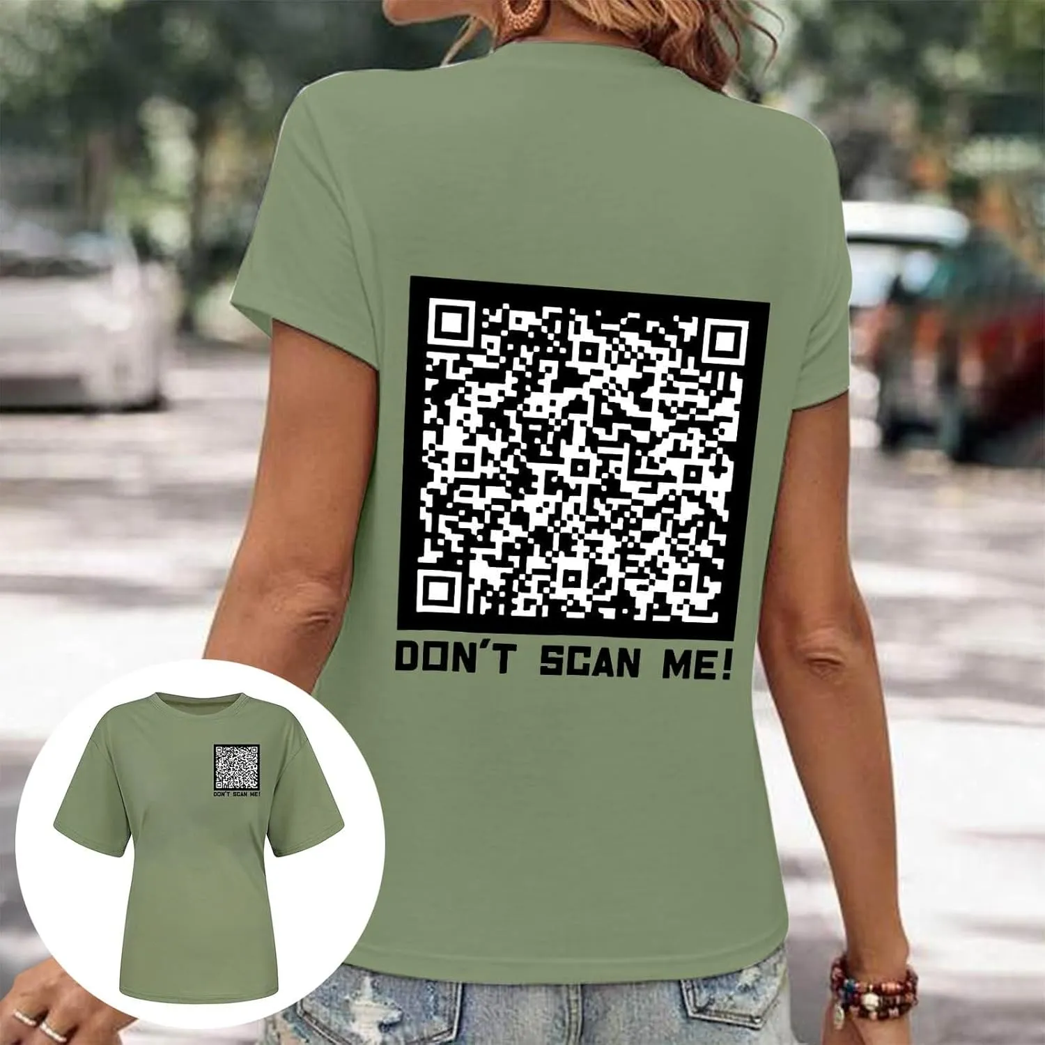 QR Code Shirts for Women Oversized Casual Crewneck Shorts Sleeve Pullover Tops Scan for A Fun Message T-Shirt