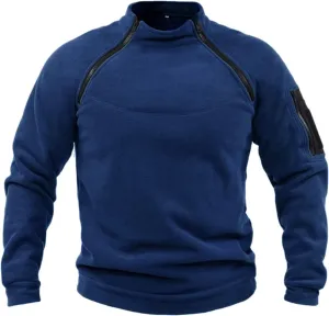QWENTMTNTY Mens Casual Henley Pullover Slim Fit Long Sleeve Tactical Shirt Warm Winter Zipper Crewneck Sweatshirt Jacket