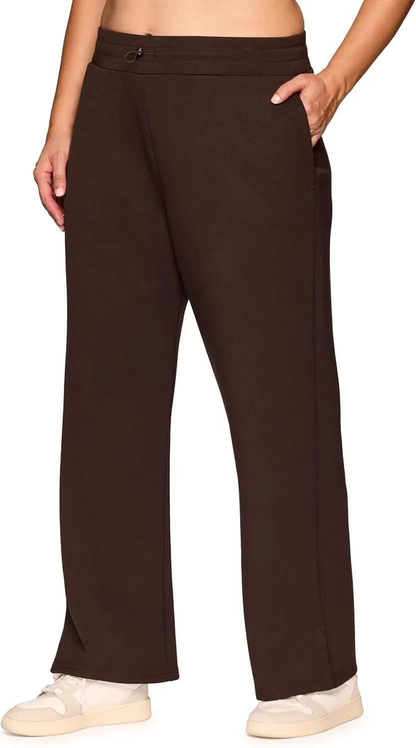 RBX Women's Plus Size Lightweight Sweatpants Luxe Athleisure Fabric Wide Leg Pant with Pockets Yoga Pants with Bungee Waist