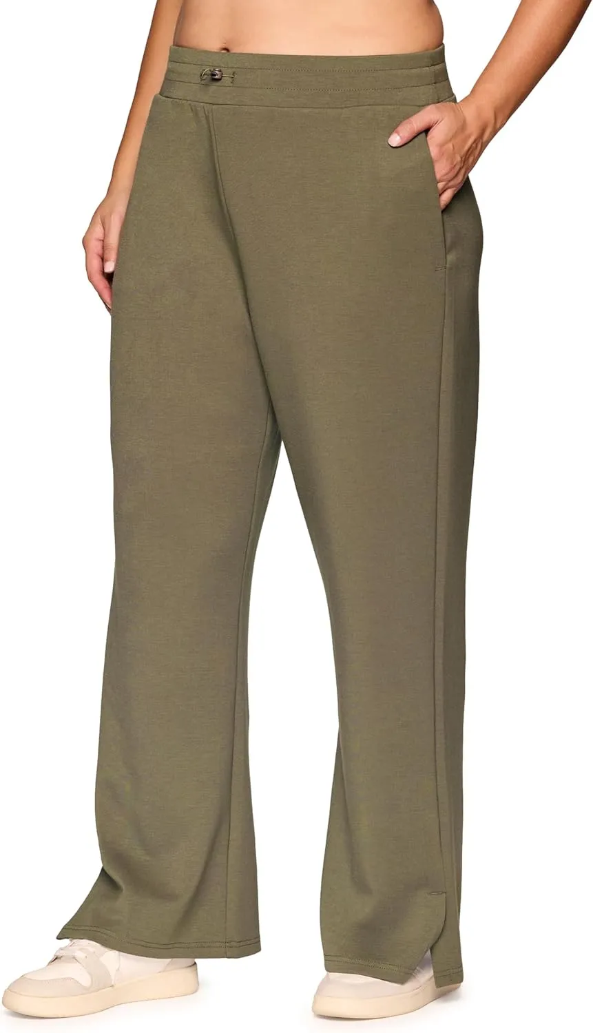 RBX Women's Plus Size Lightweight Sweatpants Luxe Athleisure Fabric Wide Leg Pant with Pockets Yoga Pants with Bungee Waist