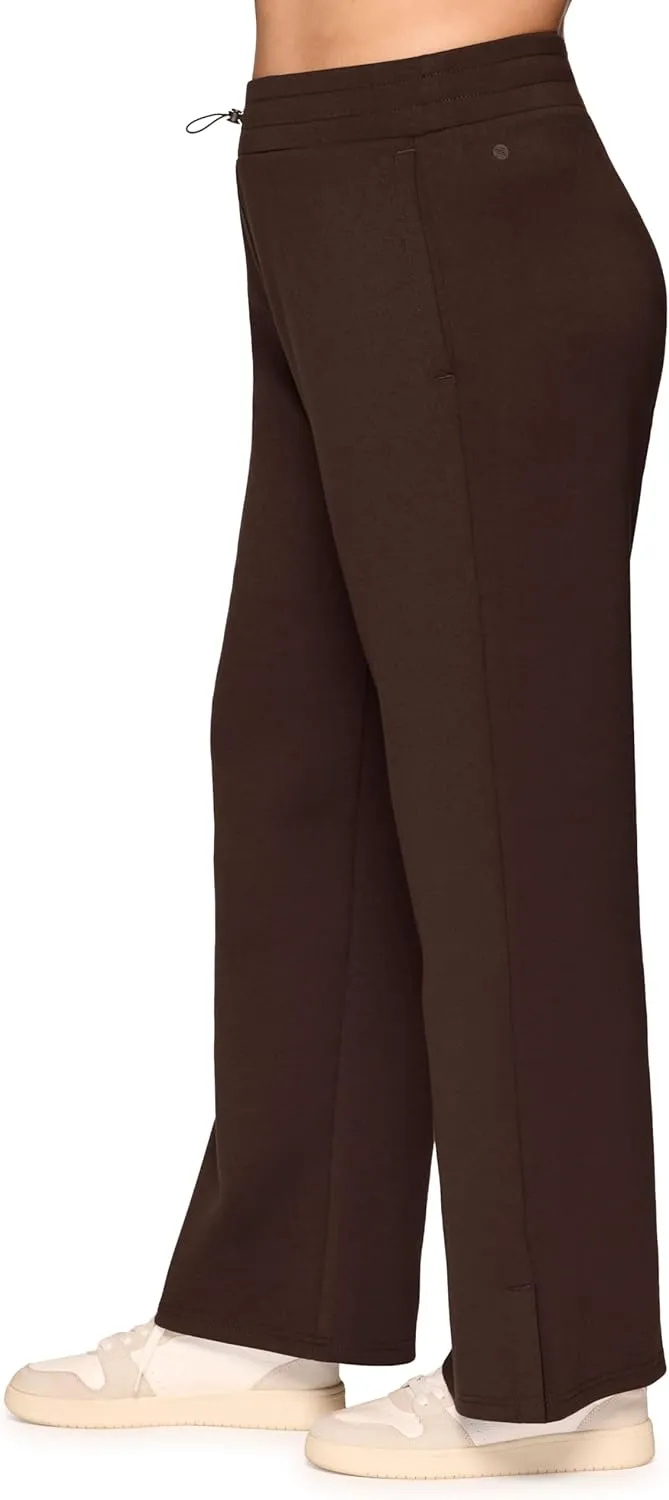 RBX Women's Plus Size Lightweight Sweatpants Luxe Athleisure Fabric Wide Leg Pant with Pockets Yoga Pants with Bungee Waist