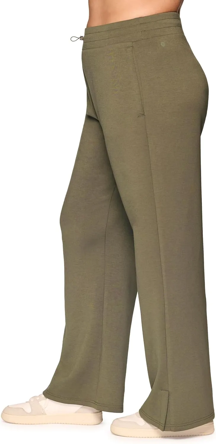 RBX Women's Plus Size Lightweight Sweatpants Luxe Athleisure Fabric Wide Leg Pant with Pockets Yoga Pants with Bungee Waist