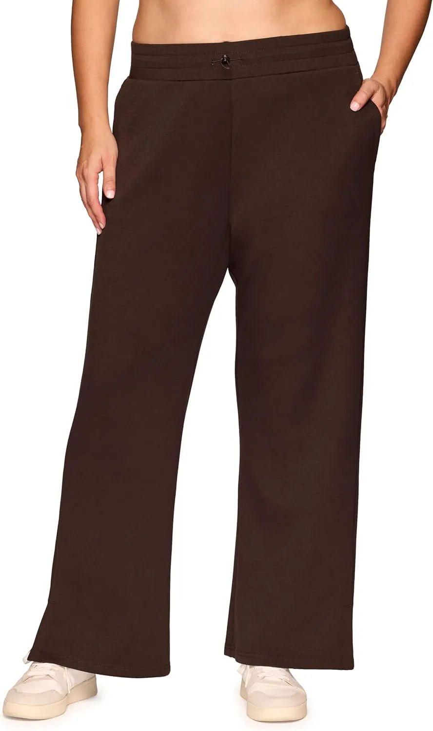 RBX Women's Plus Size Lightweight Sweatpants Luxe Athleisure Fabric Wide Leg Pant with Pockets Yoga Pants with Bungee Waist
