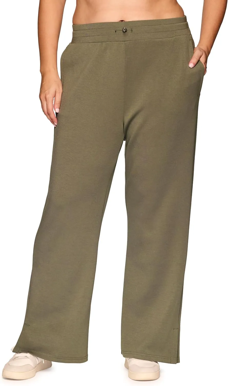 RBX Women's Plus Size Lightweight Sweatpants Luxe Athleisure Fabric Wide Leg Pant with Pockets Yoga Pants with Bungee Waist