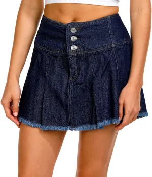 Rewash Juniors Denim Pleated Mini Skirt 5 Dark Denim