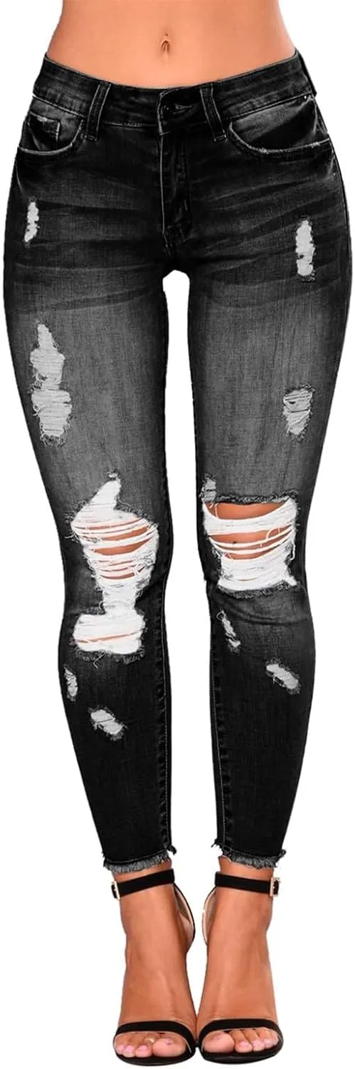 Ripped Jeans Womens Fall Fashion 2024 Trendy Stretchy Skinny Jeans Boyfriend Distressed Jeans Destroyed Denim Jeggings