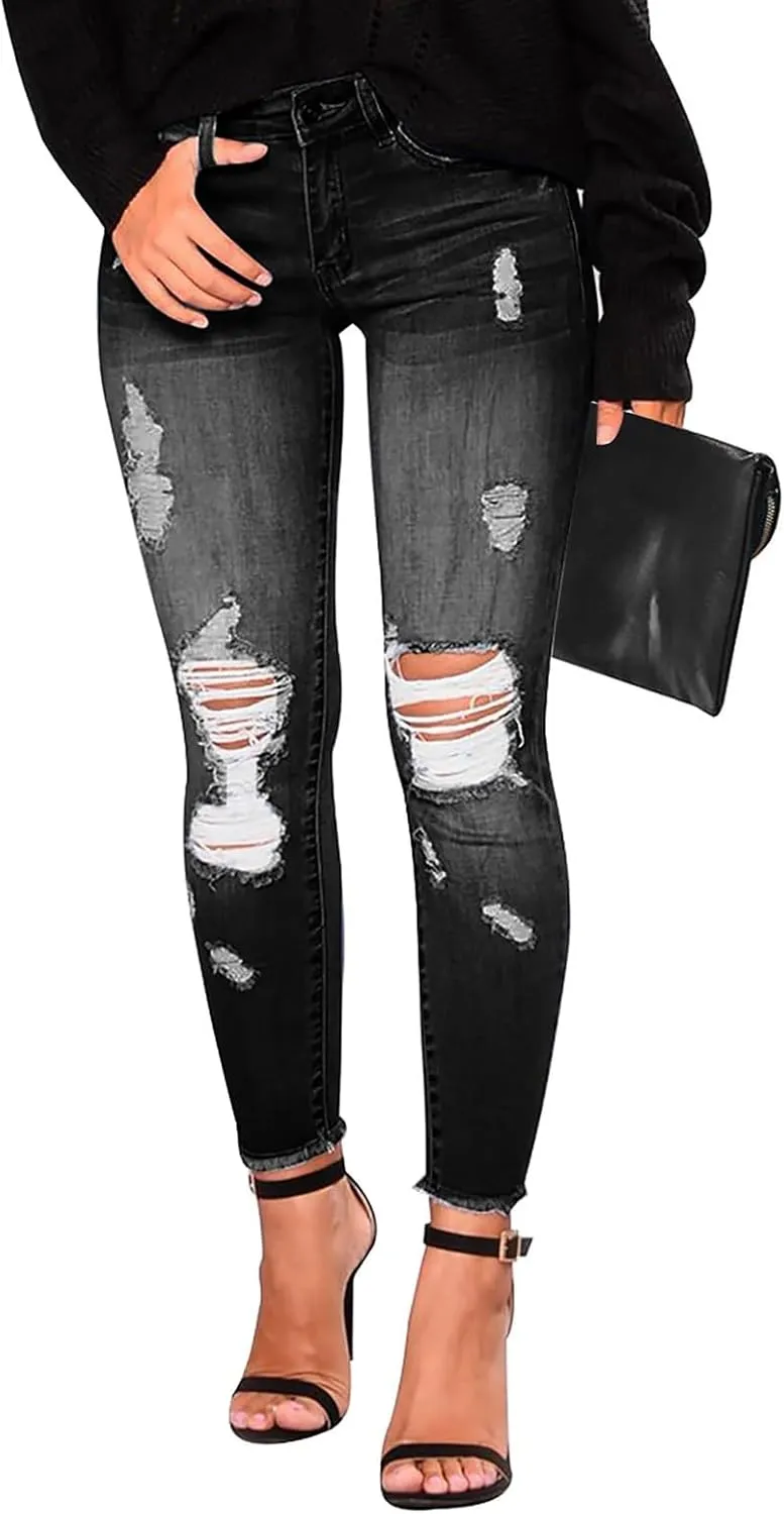 Ripped Jeans Womens Fall Fashion 2024 Trendy Stretchy Skinny Jeans Boyfriend Distressed Jeans Destroyed Denim Jeggings
