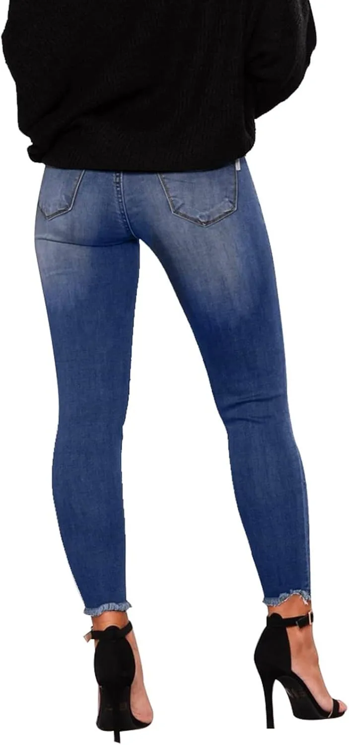 Ripped Jeans Womens Straight Leg Skinny Jeans Casual Trendy Elastic High Waisted Jeans with Pockets Denim Pants