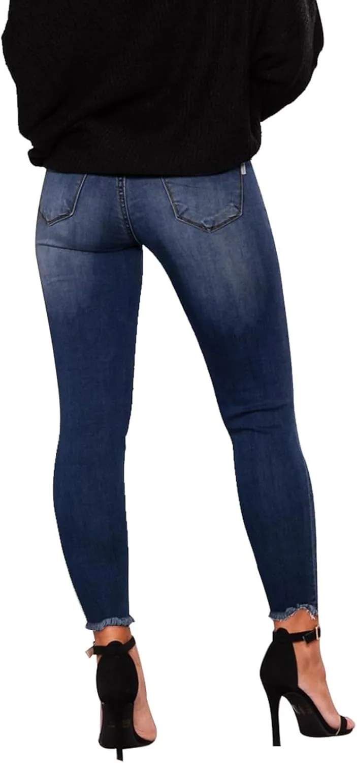 Ripped Jeans Womens Straight Leg Skinny Jeans Casual Trendy Elastic High Waisted Jeans with Pockets Denim Pants