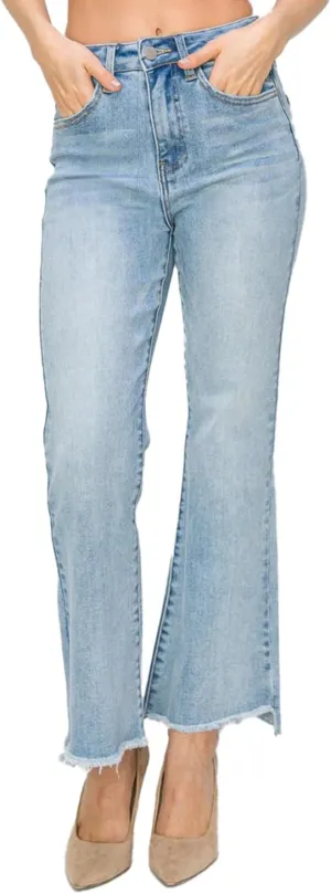 Risen Jeans - High Rise Side Step Hem Crop Flare Jeans - RDP5591