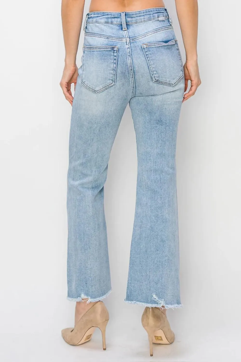 Risen Jeans - High Rise Side Step Hem Crop Flare Jeans - RDP5591