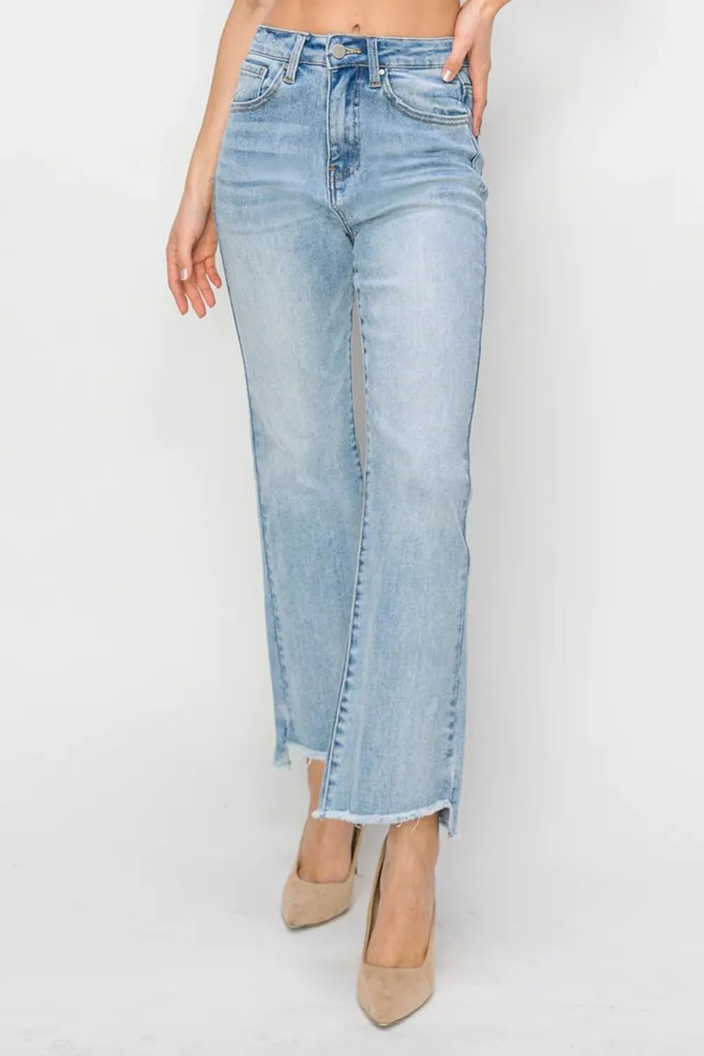 Risen Jeans - High Rise Side Step Hem Crop Flare Jeans - RDP5591