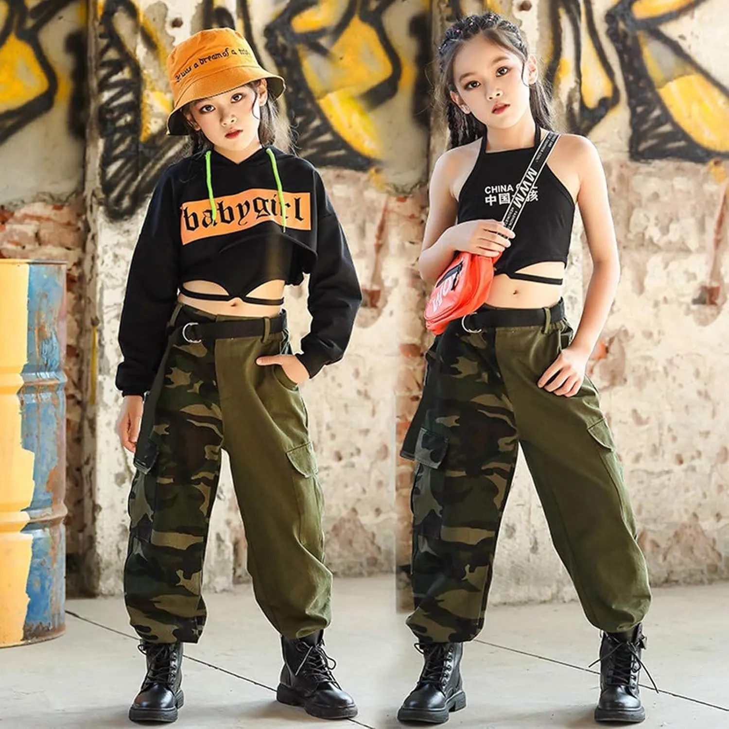 Rolanko Girls Cargo Pants for Kids Loose Streetwear Hip Hop Dance Cotton Cargo Jogger Pants for Kids 4-15 Years