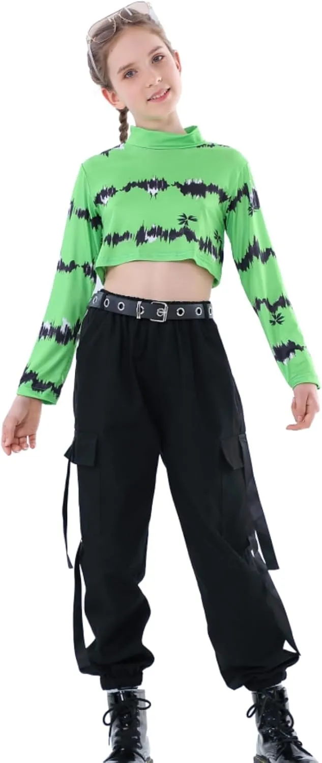 Rolanko Girls Cargo Pants for Kids Loose Streetwear Hip Hop Dance Cotton Cargo Jogger Pants for Kids 4-15 Years