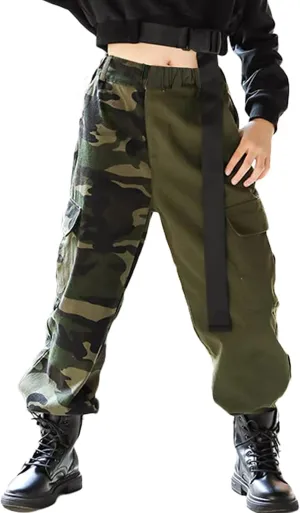 Rolanko Girls Cargo Pants for Kids Loose Streetwear Hip Hop Dance Cotton Cargo Jogger Pants for Kids 4-15 Years