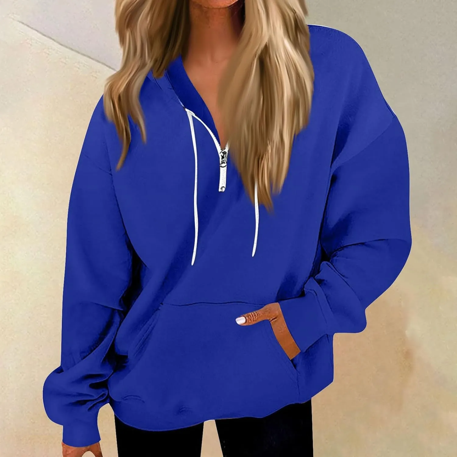 Royal Blue Sweatshirt Women Quarter Zip Fleece Pullover Hoodies Zip Up Trendy Soft Half Zip Sweatshirts w/Pockets