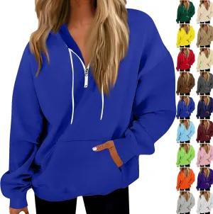 Royal Blue Sweatshirt Women Quarter Zip Fleece Pullover Hoodies Zip Up Trendy Soft Half Zip Sweatshirts w/Pockets