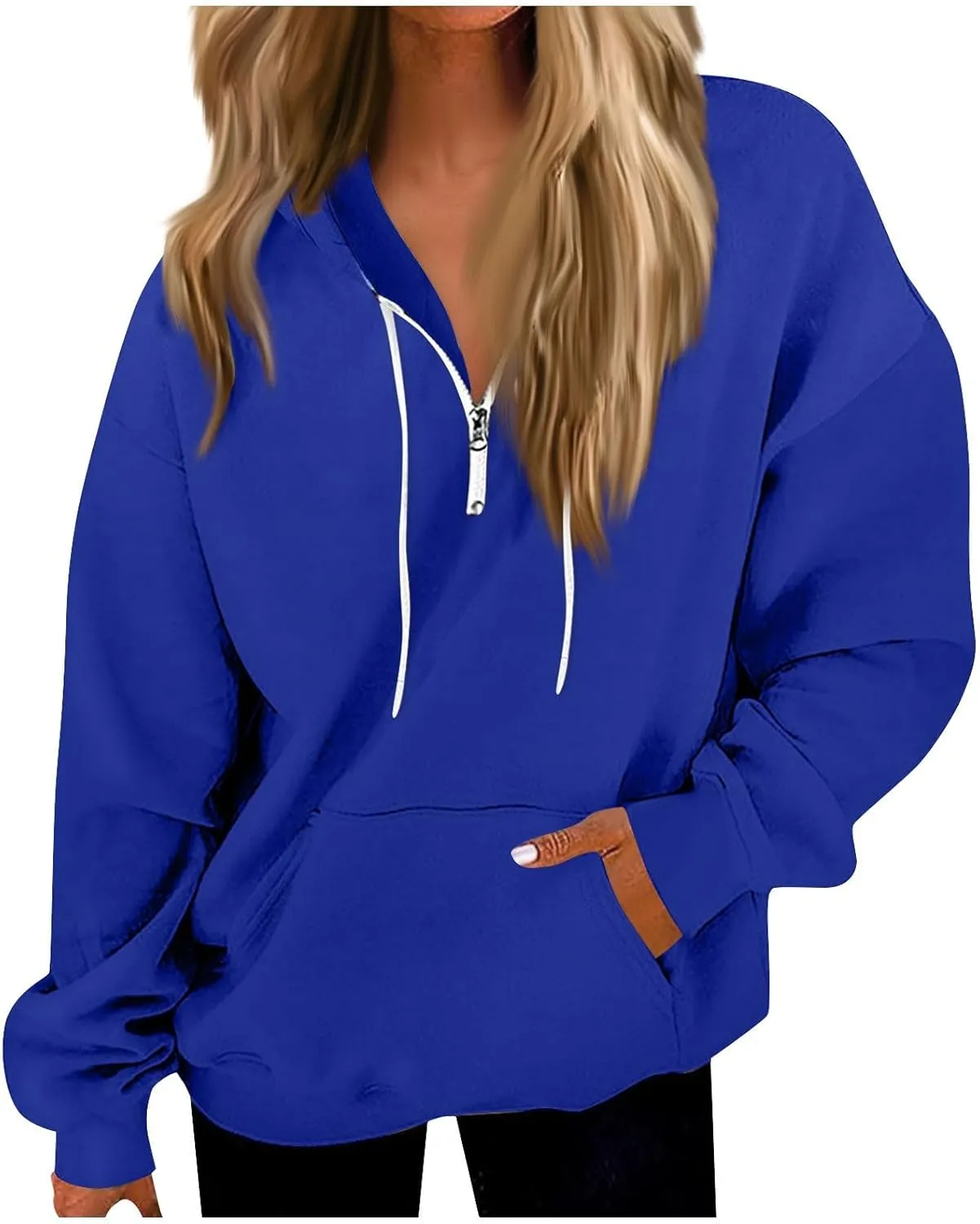 Royal Blue Sweatshirt Women Quarter Zip Fleece Pullover Hoodies Zip Up Trendy Soft Half Zip Sweatshirts w/Pockets