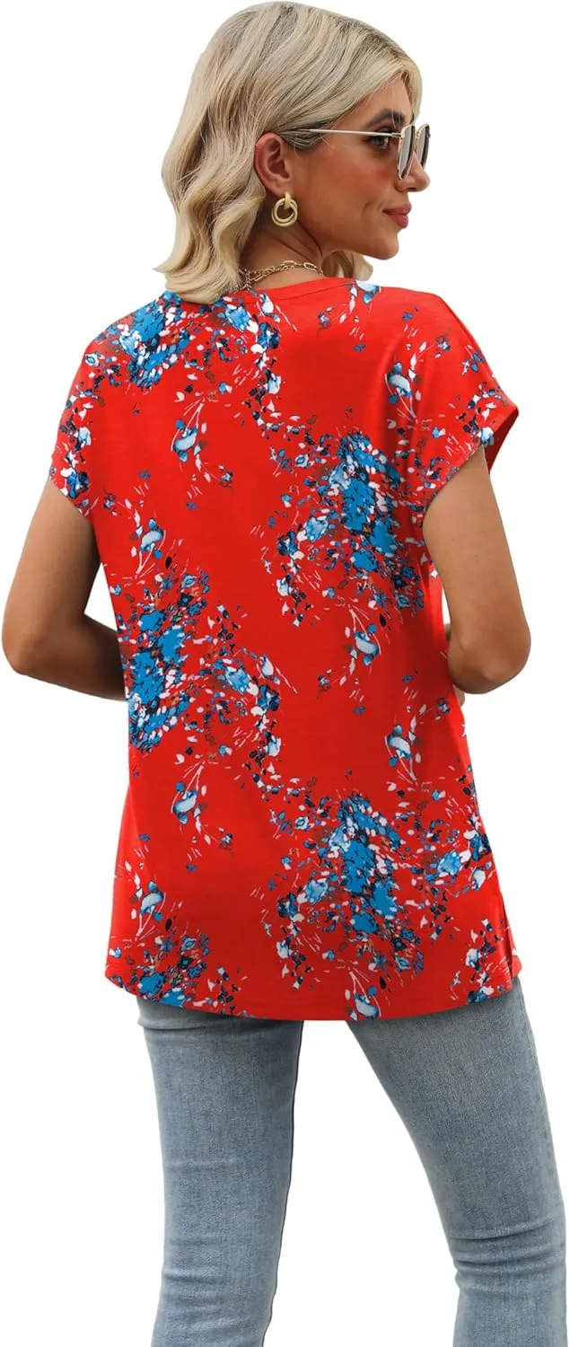 SAMPEEL Womens Summer Tops 2025 Cap Sleeve Trendy Tank Tops V Neck Loose Fit Shirts