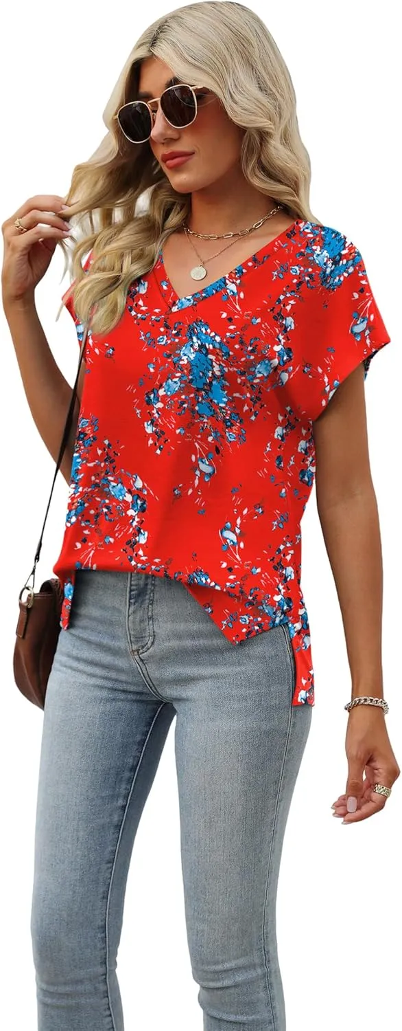SAMPEEL Womens Summer Tops 2025 Cap Sleeve Trendy Tank Tops V Neck Loose Fit Shirts