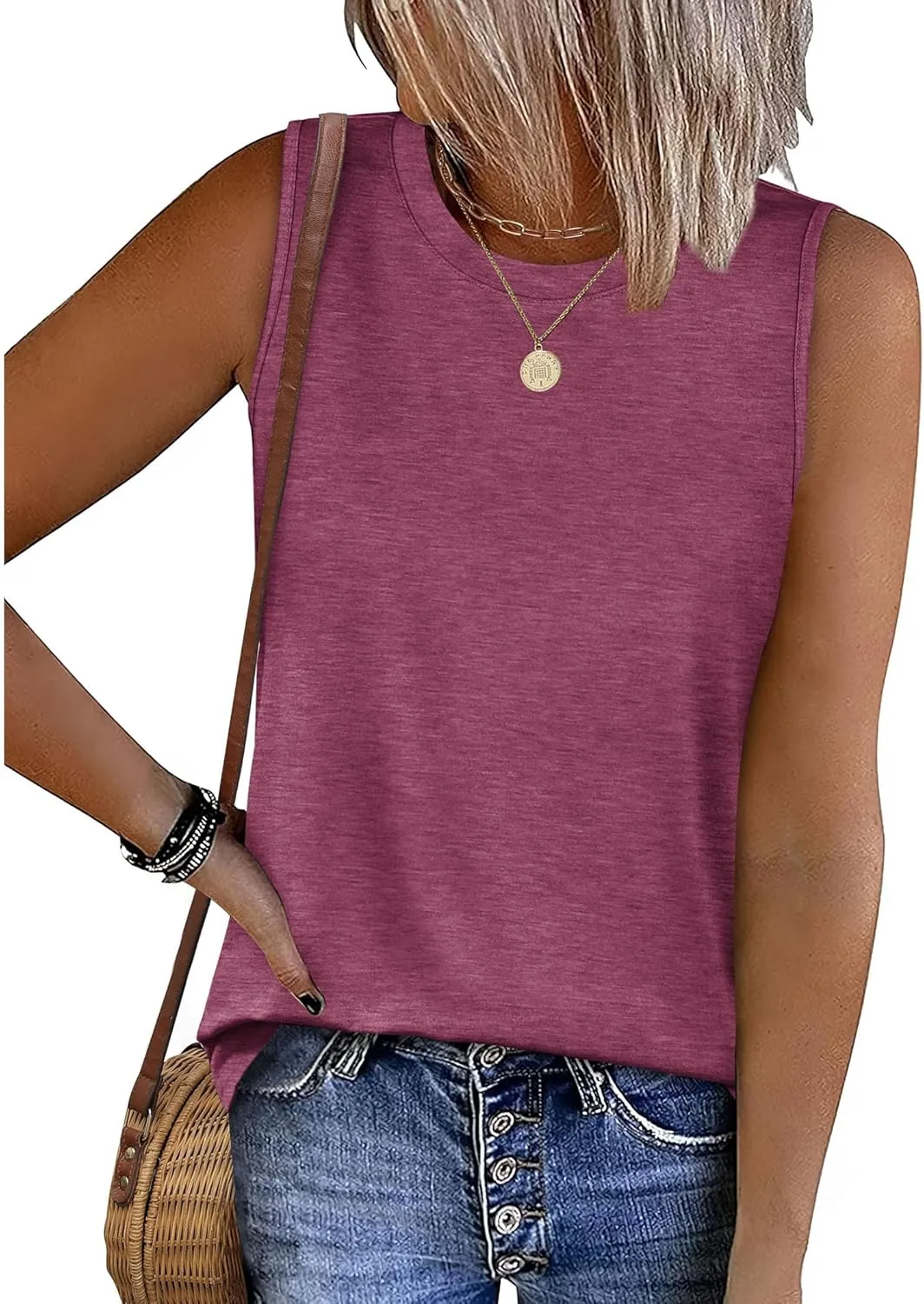 SAMPEEL Womens Tank Tops Loose Casual Summer Tops Crew Neck Basic Sleeveless Shirts Trendy 2025