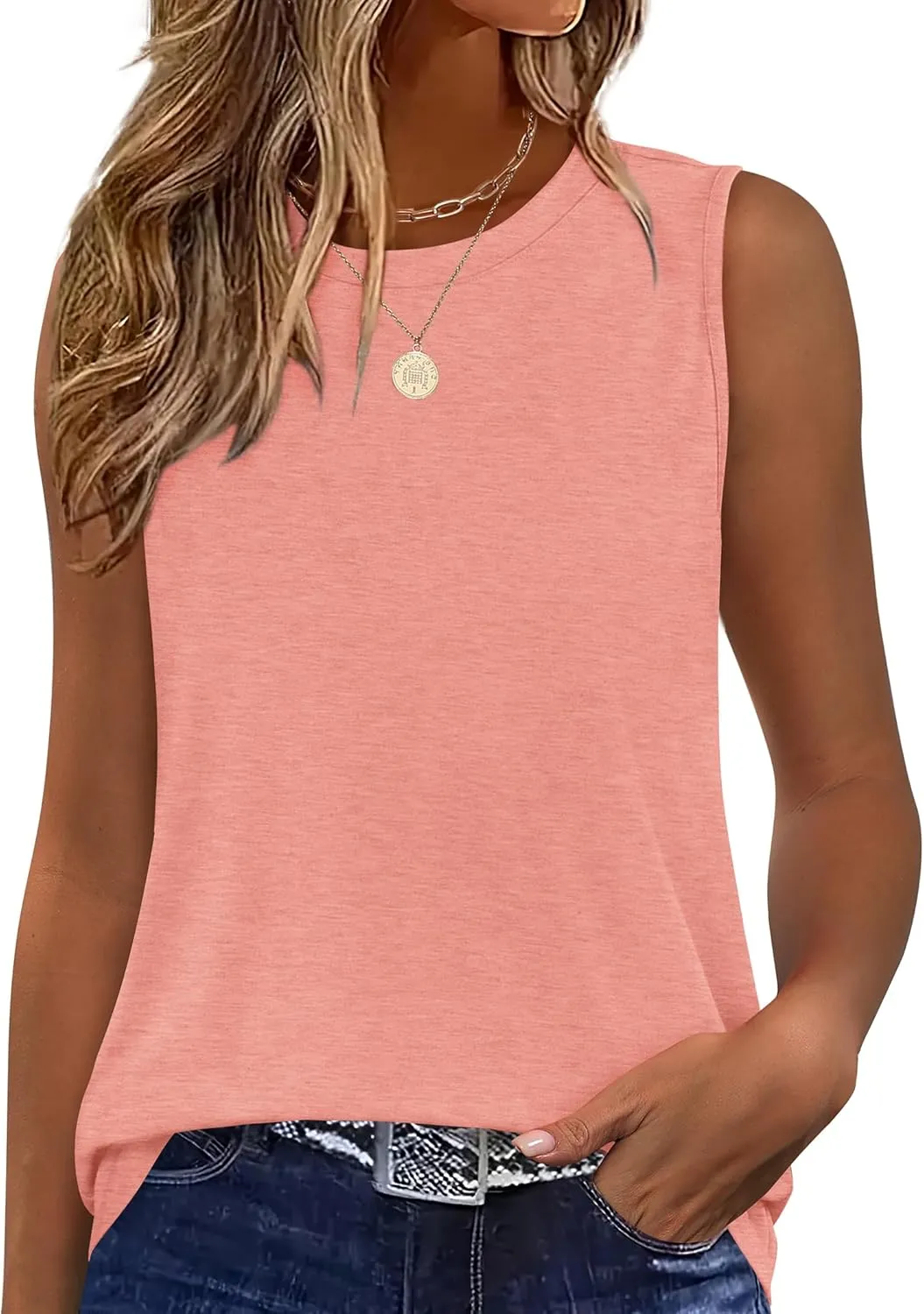 SAMPEEL Womens Tank Tops Loose Casual Summer Tops Crew Neck Basic Sleeveless Shirts Trendy 2025