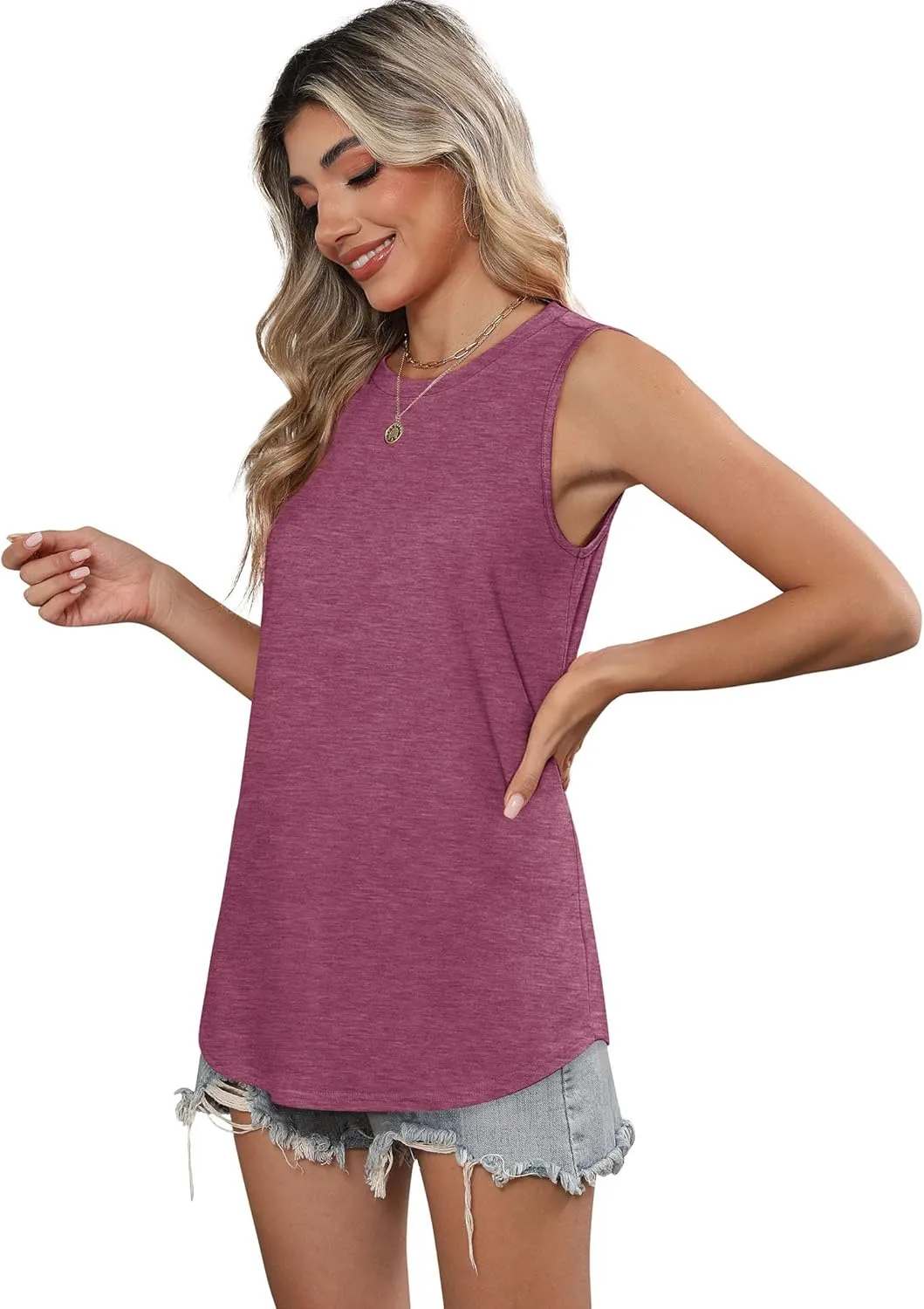 SAMPEEL Womens Tank Tops Loose Casual Summer Tops Crew Neck Basic Sleeveless Shirts Trendy 2025