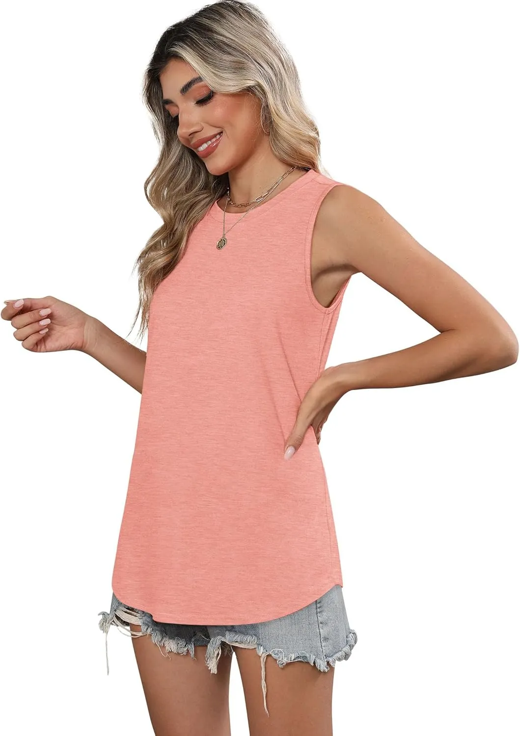 SAMPEEL Womens Tank Tops Loose Casual Summer Tops Crew Neck Basic Sleeveless Shirts Trendy 2025