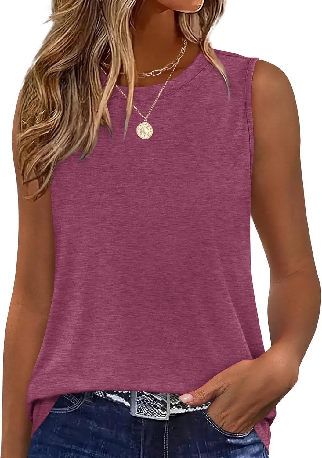 SAMPEEL Womens Tank Tops Loose Casual Summer Tops Crew Neck Basic Sleeveless Shirts Trendy 2025