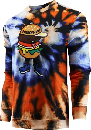 Screenshotbrand Mens Urban Hip Hop Premium Tie Dye Fleece - Pullover Active Urbanwear Street Fashion Crew Neck Sweatshirt
