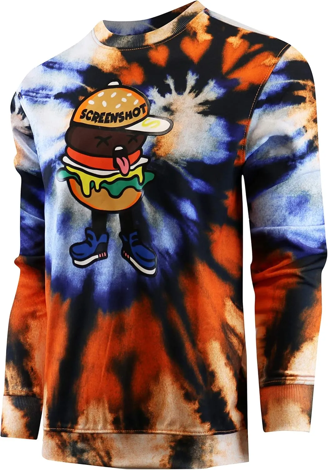 Screenshotbrand Mens Urban Hip Hop Premium Tie Dye Fleece - Pullover Active Urbanwear Street Fashion Crew Neck Sweatshirt