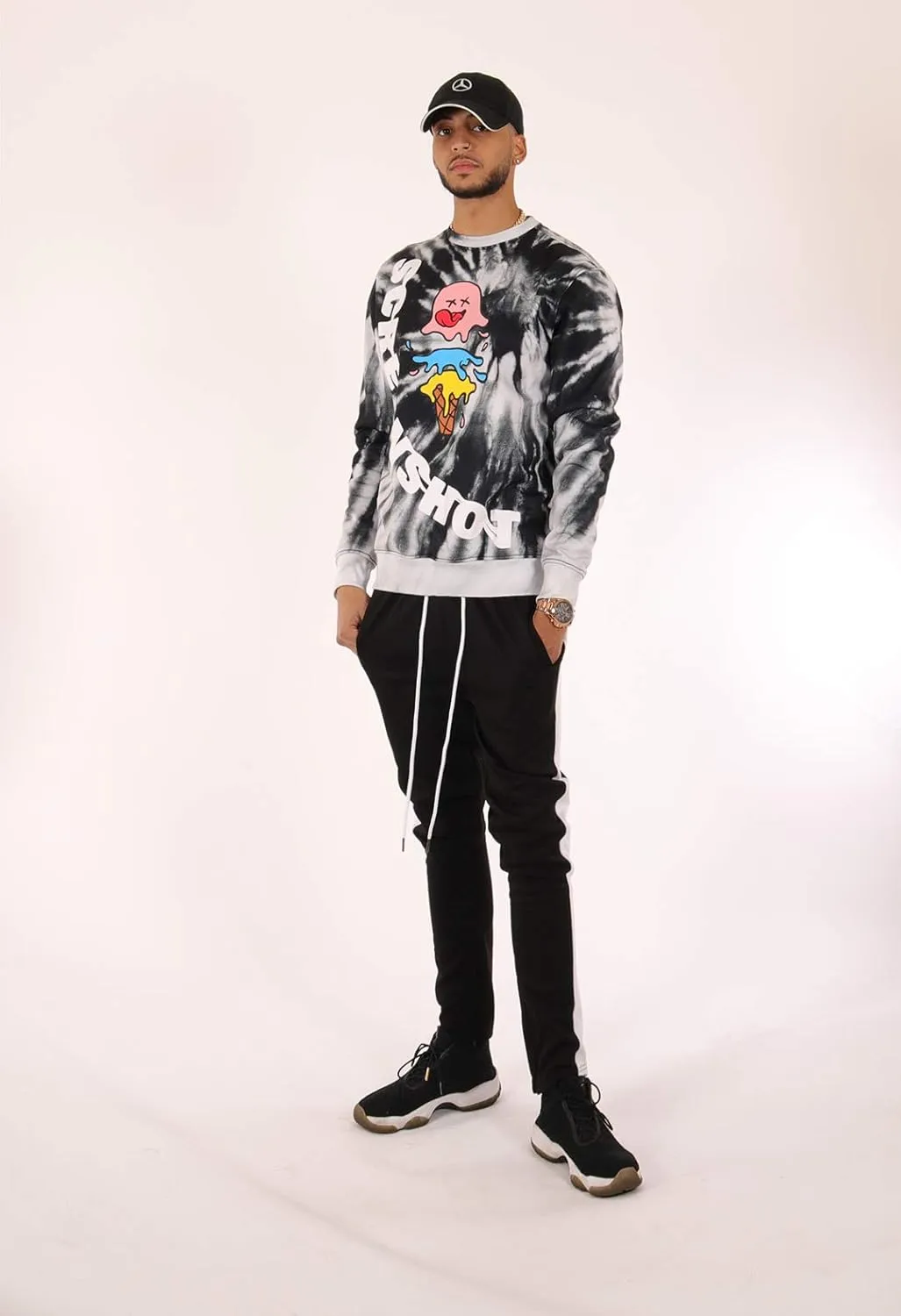Screenshotbrand Mens Urban Hip Hop Premium Tie Dye Fleece - Pullover Active Urbanwear Street Fashion Crew Neck Sweatshirt