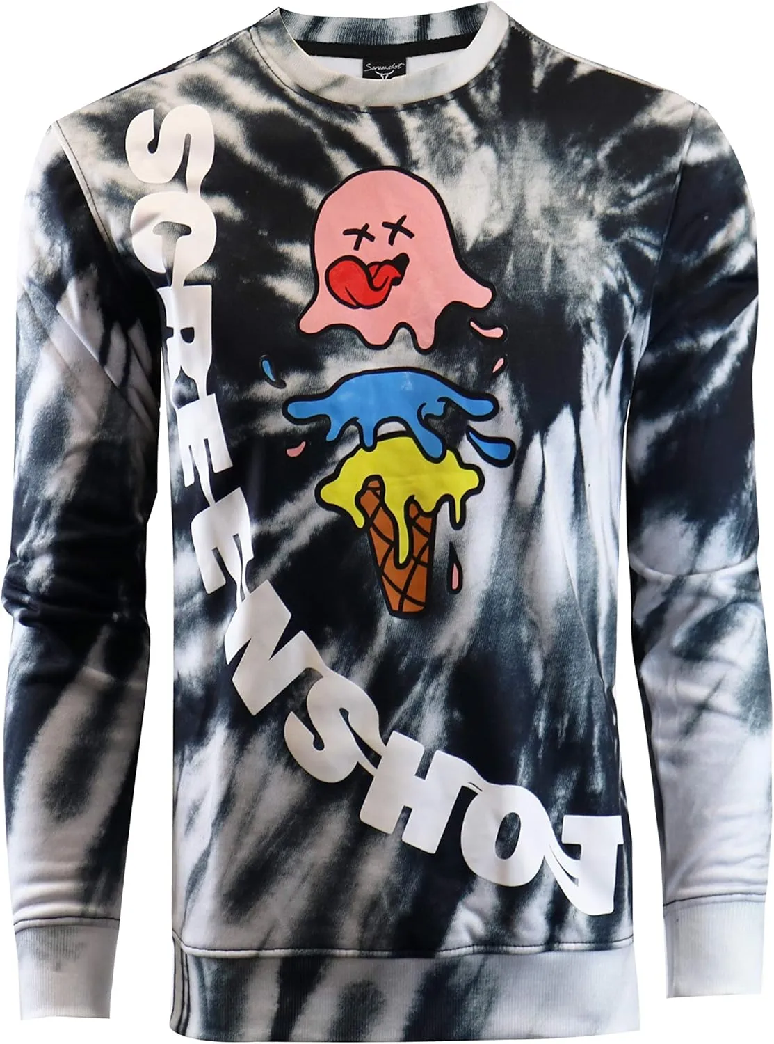 Screenshotbrand Mens Urban Hip Hop Premium Tie Dye Fleece - Pullover Active Urbanwear Street Fashion Crew Neck Sweatshirt